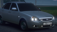 ВАЗ 2170 Автомобиль Lada Priora Luxe для GTA 5 с включенными фарами и противотуманными фарами